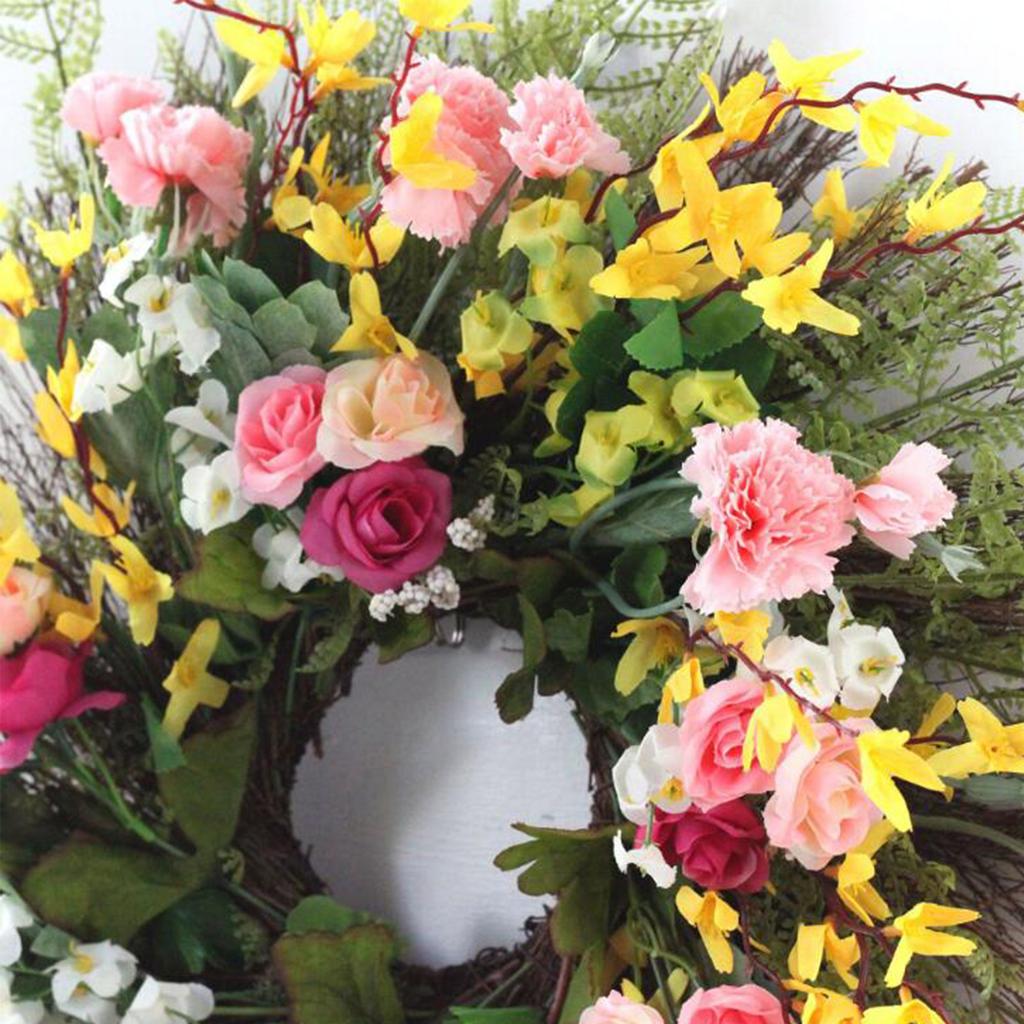 Artificial Carnation Wreath Realistic Front Door Spring Flower Wreath for Home Fireplace Door Decor