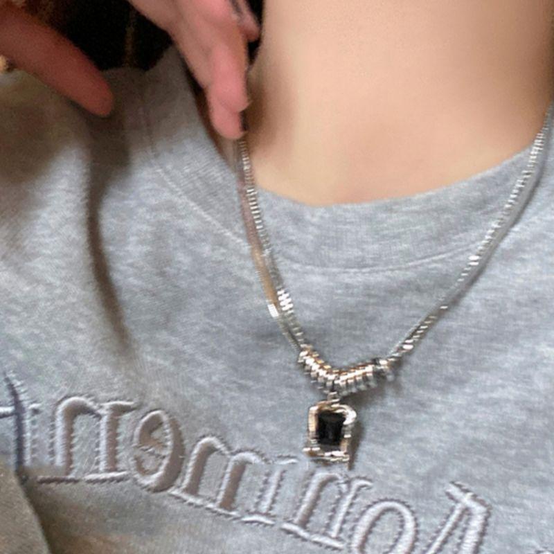 

Hip-hop double-layer square zircon necklace ins20224 new niche design sweater chain accessories Double layer black zirconium necklace