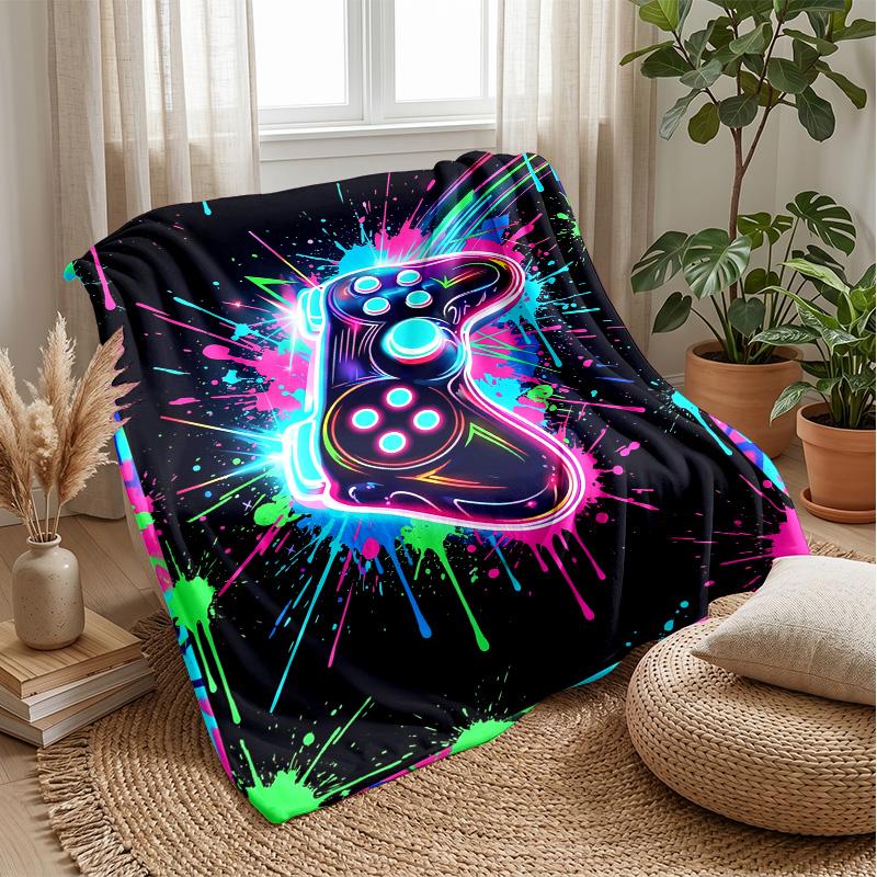 Neon Game Controller Art Theme blanket Lightweight Warm Flannel Blanket Decorative Throw Blanket for Home Decoration