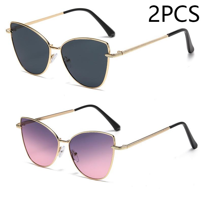 New Retro Metal Small Frame Cat-eye Sunglasses Womean Style European And American Fashion Street Photo Decorative Sungla Uv400