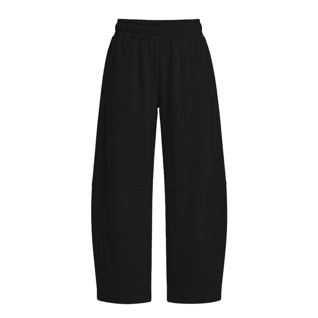 Women's Casual Color Curved Wide Leg -Lined Sweatpants with Pockets
