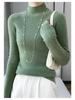 Women’s 2025 Autumn/Winter Pure Wool Sweater, Half-High Neck, Ribbed, Slim-Fit, Figure-Flattering with Cashmere Inner Layer