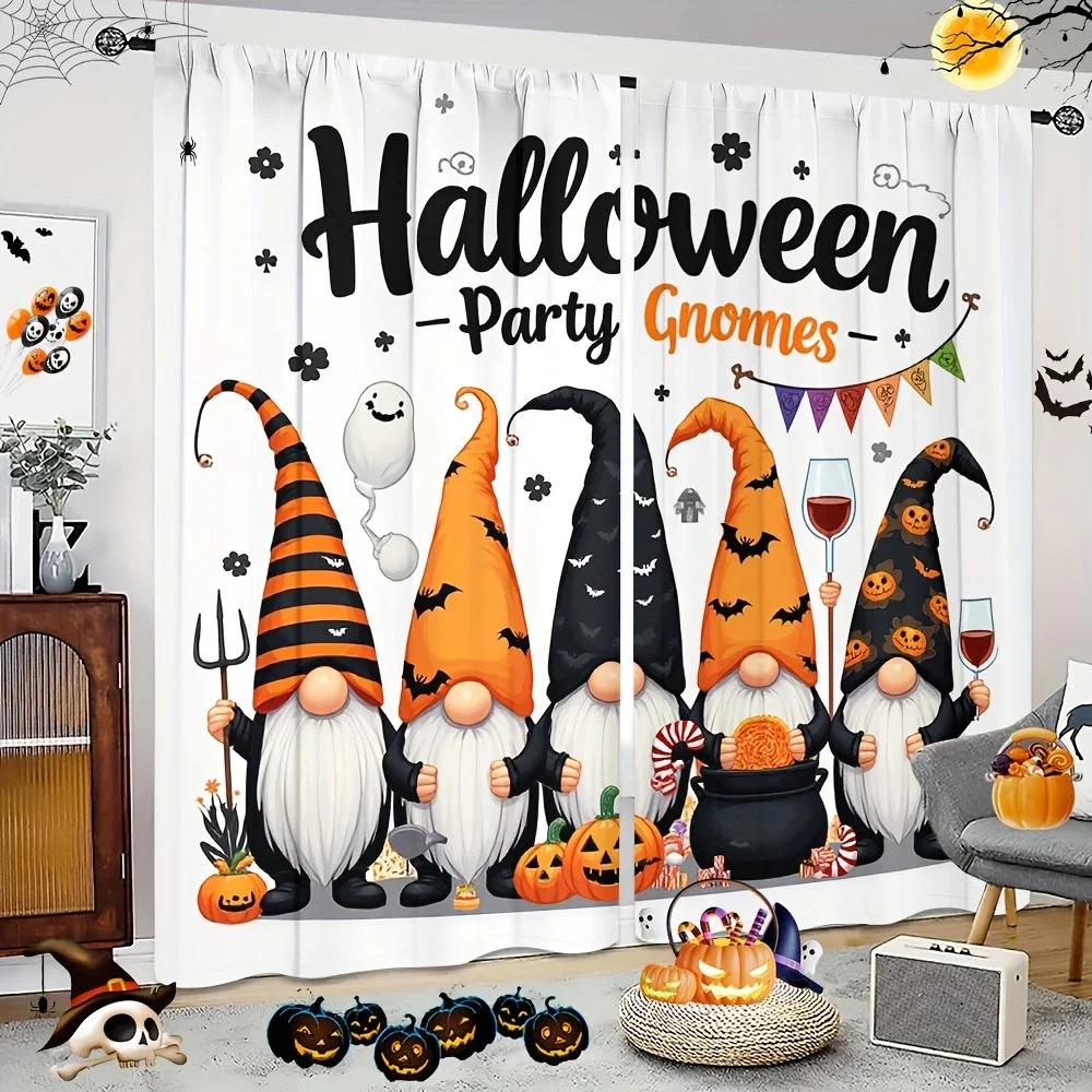 Halloween Party Dwarf Printed Curtains Pole Bag Home Decoration Room Curtain Set Of 2 Made Polyester Washable
