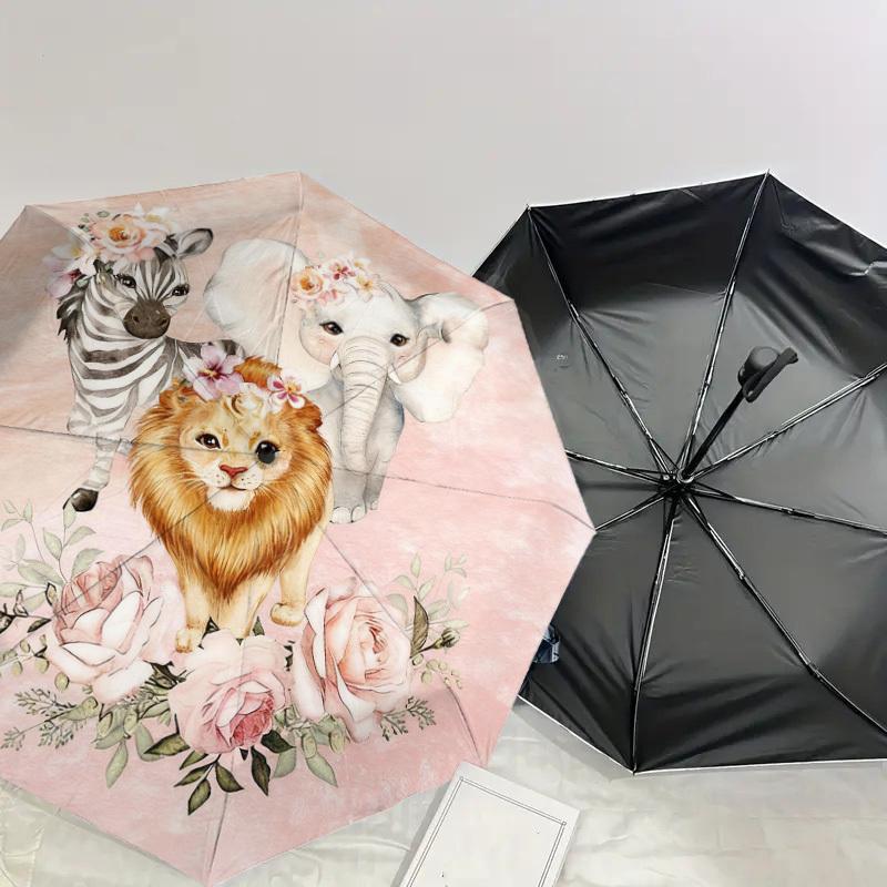 1pc Zebra Elephant Automatic Folding Umbrella, Heavy Duty 8 Rib Iron Frame,  Suitable for Travel, Daily Use, Birthday, Decor Gift m0104043