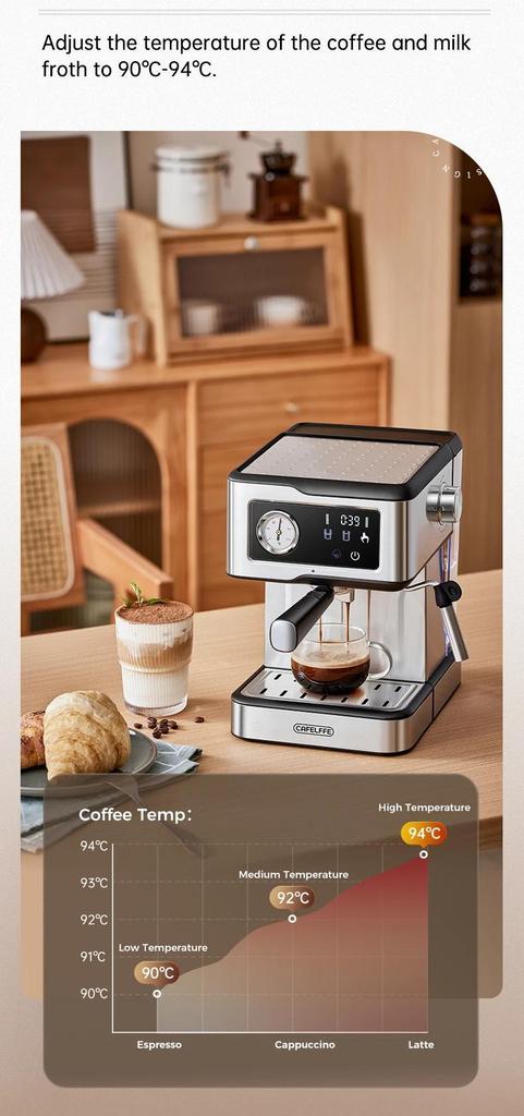 Coffee Machine MK-901 20Bar, Cappuccino Machine with Milk Cream Steam Stick, Semi-automatic Self-service Restaurant Gift