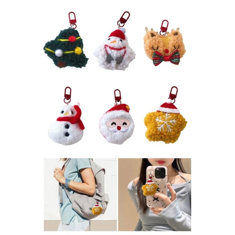 6 Pieces Cartoon Plush Christmas Keychain Collection Decorative Keyring Pendant Soft PP Cotton Charm for Bags and Keys