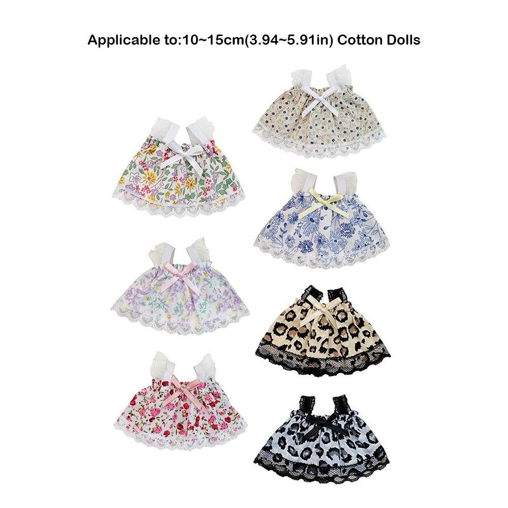 Fashion Dolls Lovely Clothes Cute Lace Floral Princess Dress 7 Colors with Bow for 11~11cm Cotton Dolls