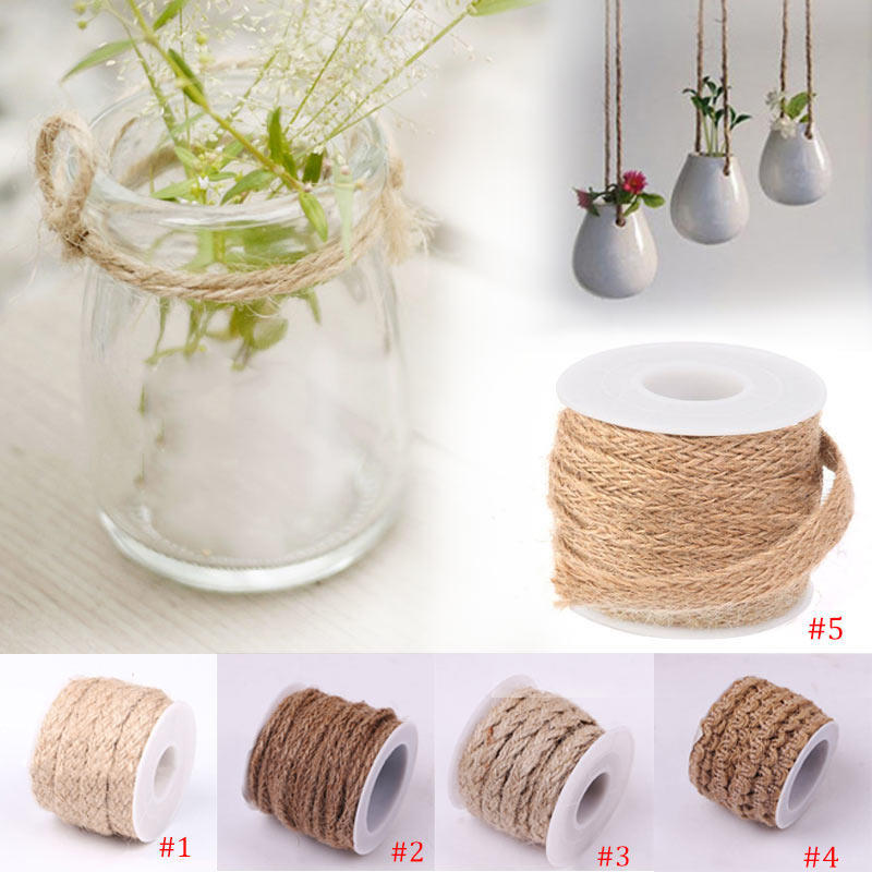 5M Vintage Natural Woven Rope Burlap Ribbon DIY Craft Wedding Party Decor 1 Roll