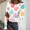 Women's Casual Fashion Round Neck Easter Print Long Sleeve Strip Top