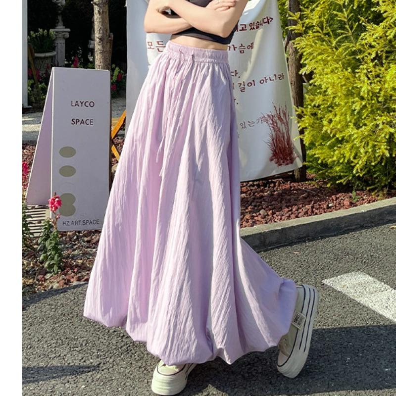 Blue Flower Buds Fluffy Skirt for Women In Summer Thin New High-waisted Slim Small Ice Silk Lantern Skirt