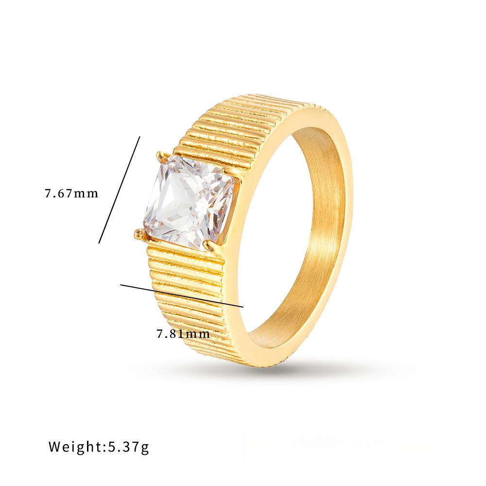 

Инс То же Кольцо из титановой стали в полоску Одиночное кольцо с квадратным цирконом Женское кольцо 9