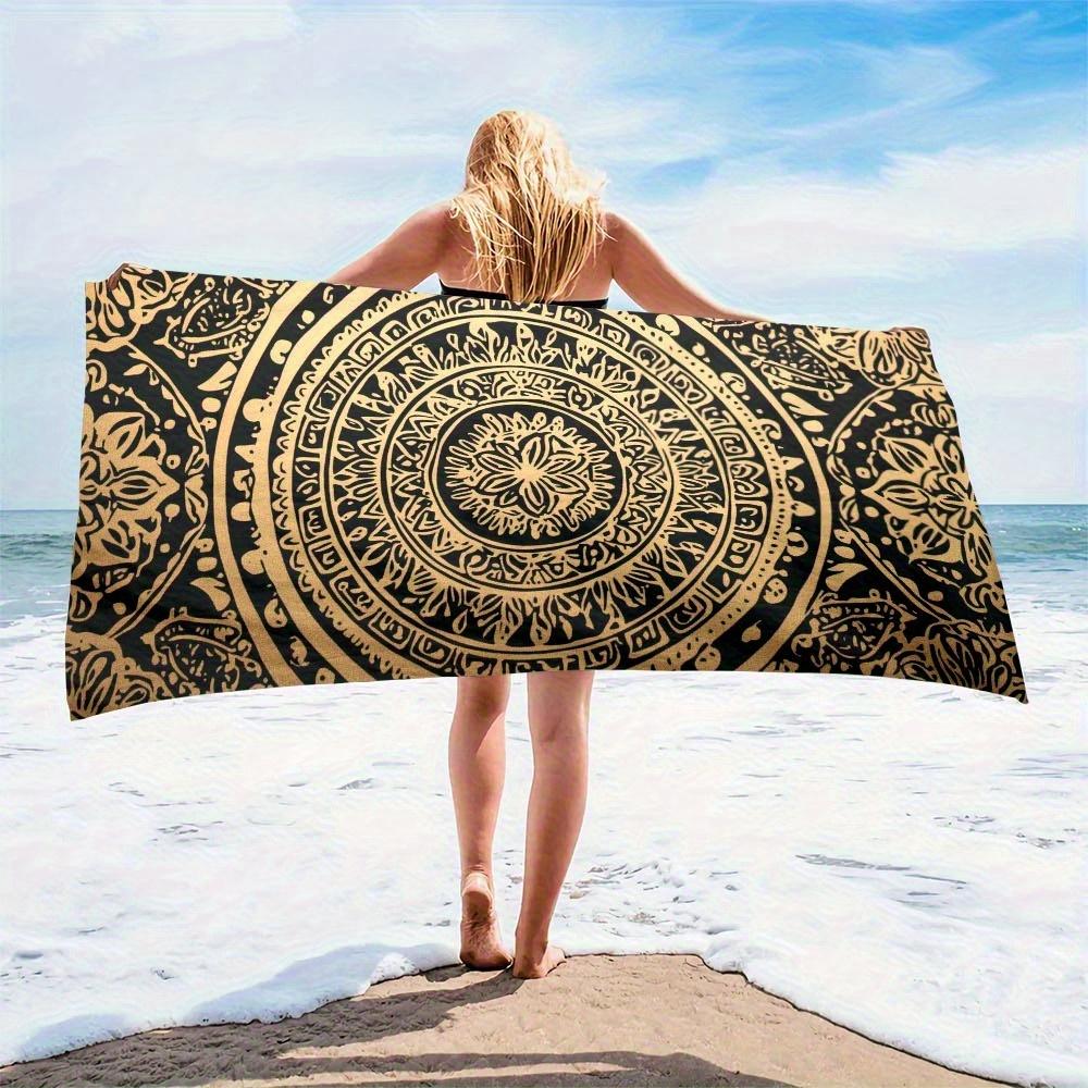 Telo Mare Nero e Oro con Motivo Mandala Protezione Solare e Antivento Adatto per Spiaggia Piscina Campeggio Viaggio Coperta da Spiaggia