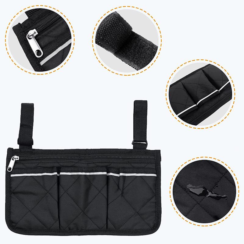 Multifunctional Wheelchair Side Armrest Bag Reflective Strip Portable Velcro Polyester Household Hanging Storage Bag