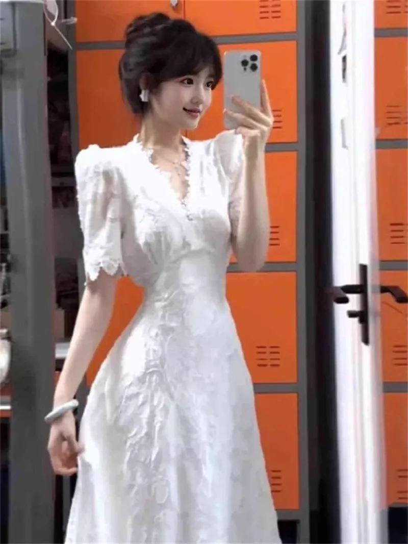 

Exquisite 2025 French Chic Women s V-Neck Summer Dress L Premium белый