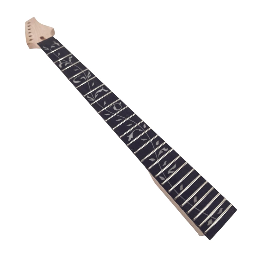 Yinfente Electric Guitar Neck 24 Frets 25.5 Inch Maple Wood Rosewood Fretboard Tree and Vine Inlay Floyd Rose Lock Style DIY Guitar Project