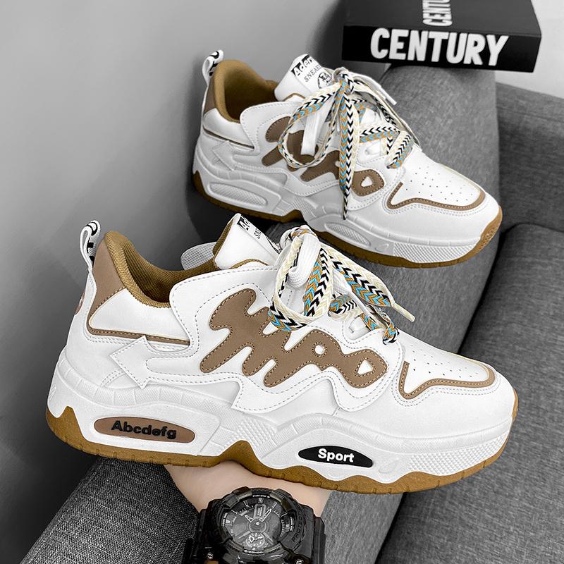 Autumn new student running sports leisure thick-soled heightening little white dad trendy shoes