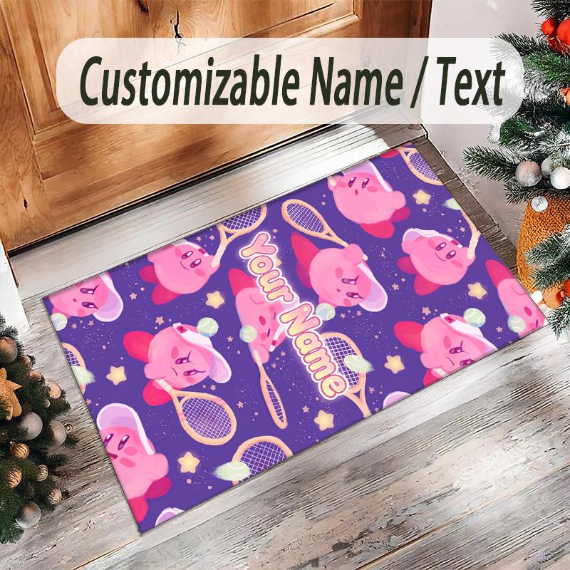Personalized Crystal Velvet Carpet Custom Name Text,Kirby Anti Slip Area Rug For Home Decoration