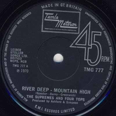 7-tums Skiva SUPREMES & FOUR TOPS - River Deep - Mountain High TMG777 Tamla Motown 1971 UK Soul/Funk Begagnad