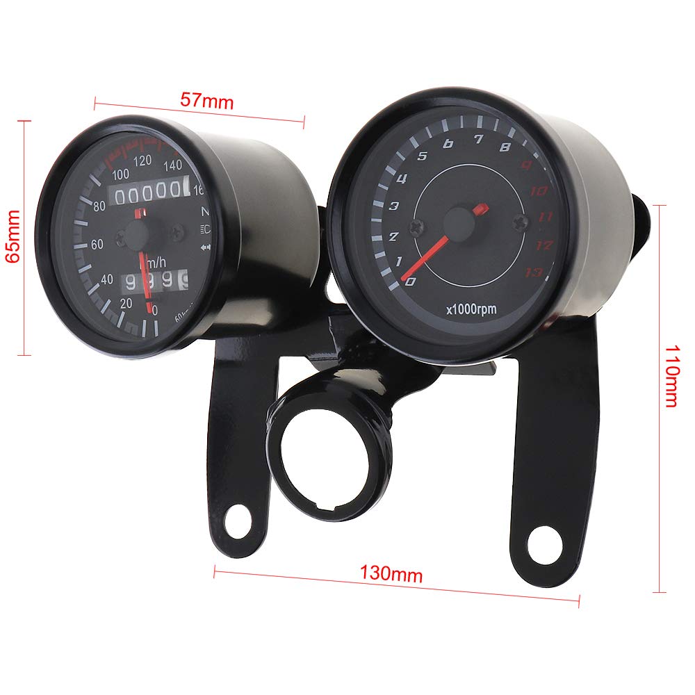 YIBO Universal Motorcycle Speedometer Odometer Gauge 0-160 km/h 13000 RPM LED Backlight Tachometer Set Black Instrument