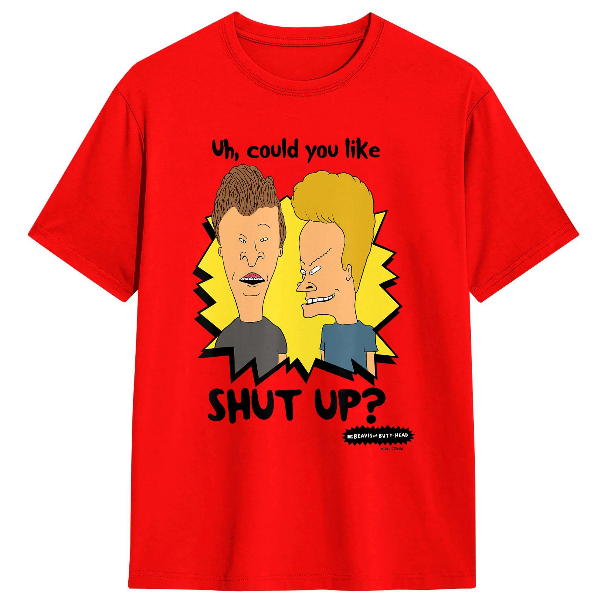 Unique Beavis and ButtHead Shut Up TShirt for Men Round Neck Cotton T Shirts Short Sleeve Tees Classic Tops S