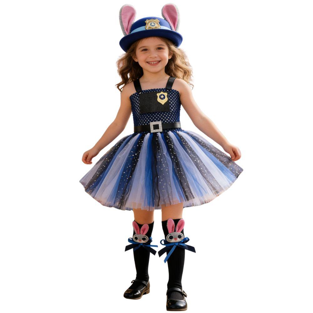 Zoo2 Judy Roleplay Hopps Costume Height100-160 Police Officer Puffy Costume Rabbit Sheriff Tutu Dress Hat Halloween Suits