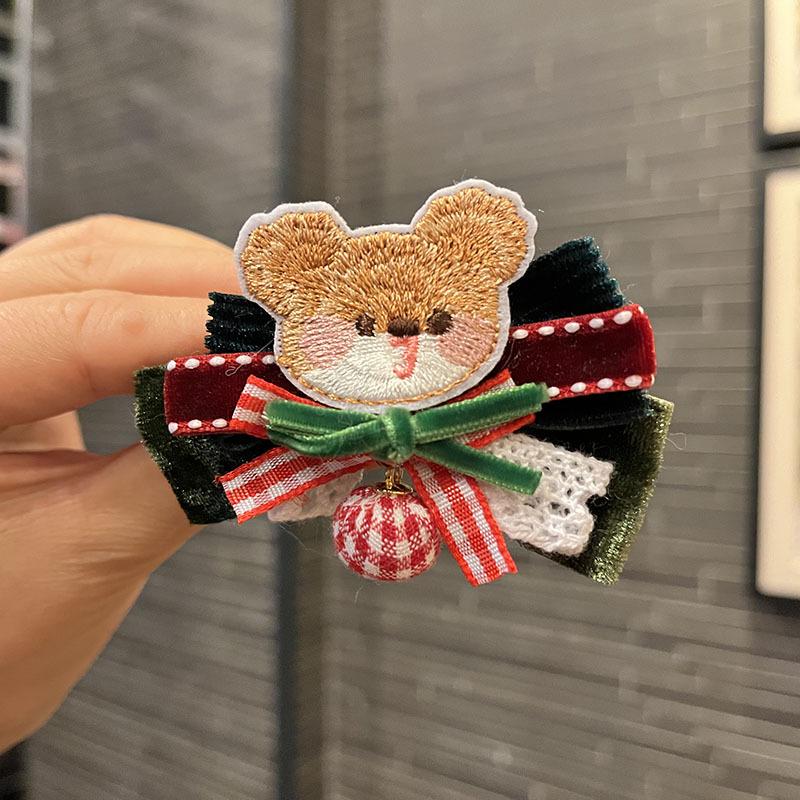 

Винтажный Рождественский Ободок с Головой Медведя и Набор Заколка-Бантик: Европейско-американский стиль Принцесса Аксессуары для волос