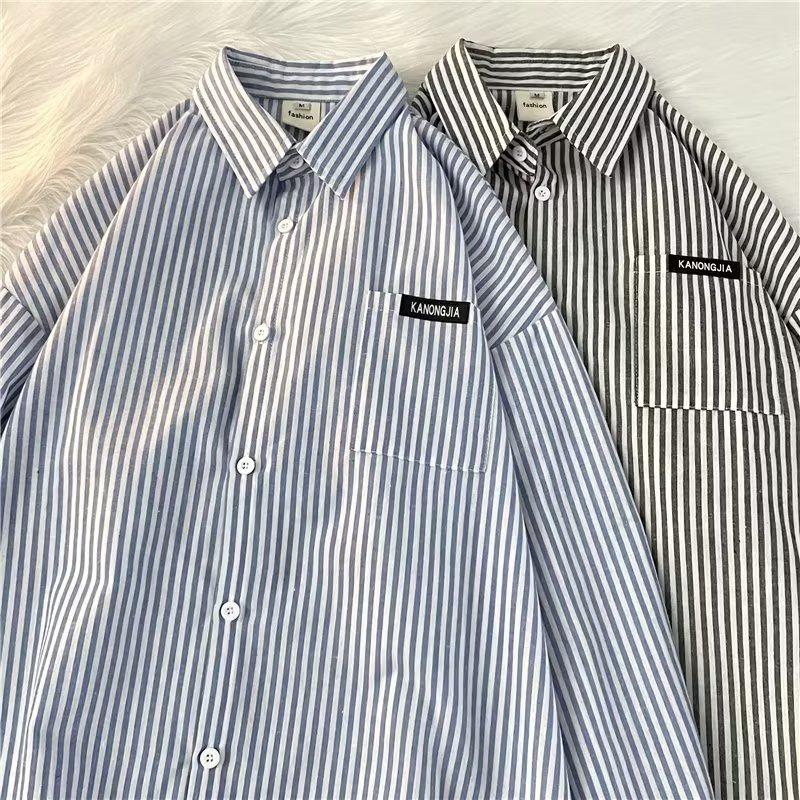 Spring And Autumn Long Sleeved Vertical Stripe Shirt For Men, Fat And Large Casual High Street Youth Shirt