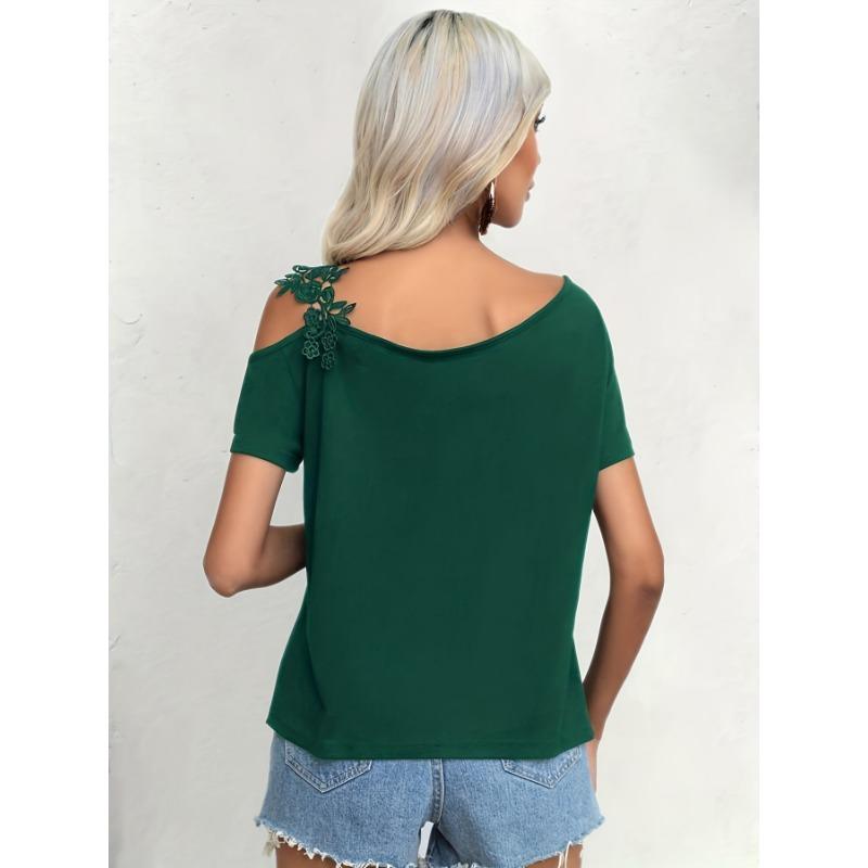 Women's Fashion Casual Summer Spring Solid Color Print Short Sleeve Oblique Collar Blouses & Shirts