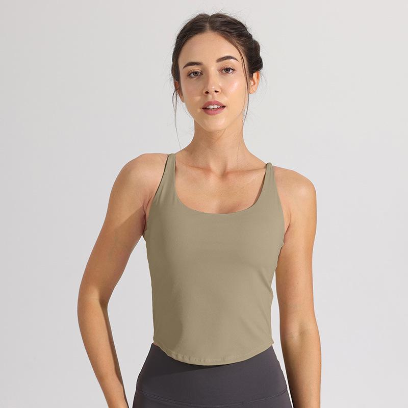 Padded Sports Bra Yoga Vest, Women's Shockproof Cami Top with Thin Straps