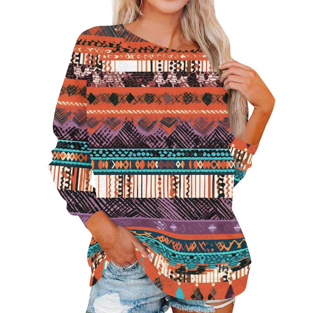 Damen Modisches Rundhals Schulter Langarm Bedrucktes Lässiges Pullover-Oberteil