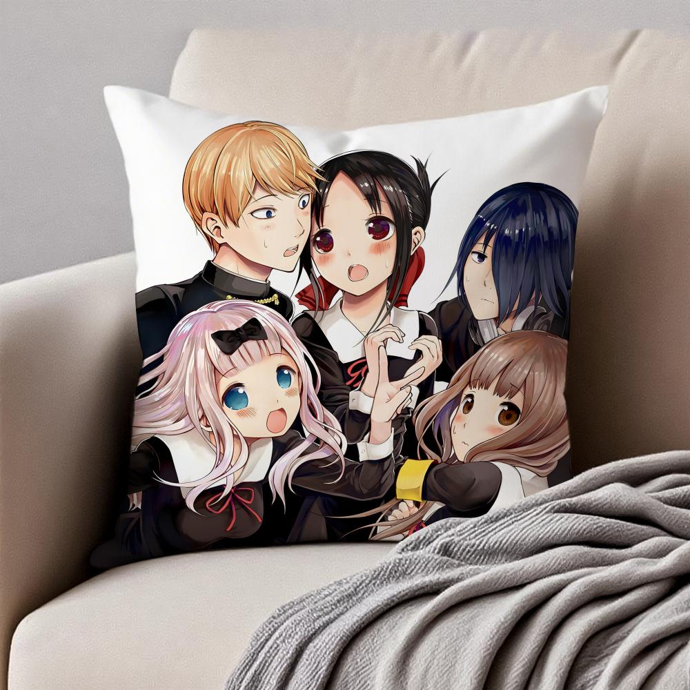 Cute Romance Anime KKaguyasama Love Is War Cushion Cover Pillowcase Antidustmite Invisible Zipper Short Plush Sofa Cushion