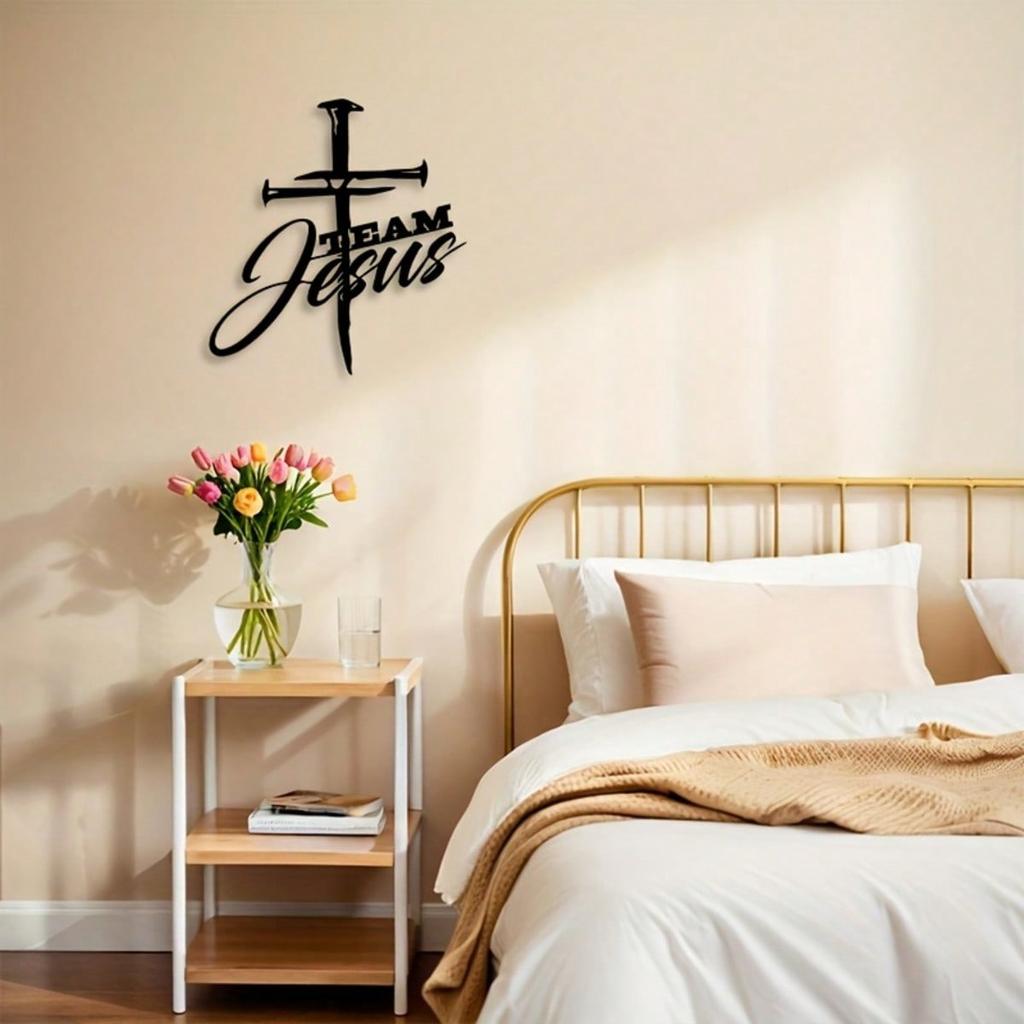 TEAM JESUS Cross Metal Wall Art Religious Iron Plaque Heavy Duty Indoor Outdoor Decor
