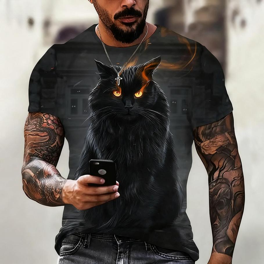 

Летняя футболка с круглым вырезом и 3D-принтом с животным кошкой, модная повседневная мужская футболка с коротким рукавом 5XL