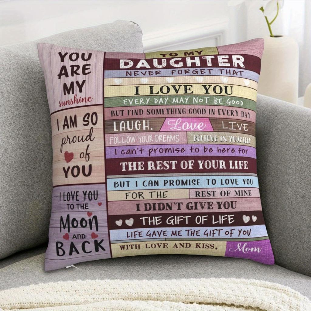 1Pc Mother To Daughter Gift Pillow Case Zipper Closure, Machine Washable | Suitable For Sofa Living Room Home Decoration,