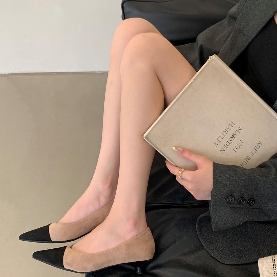 2025 autumn new cashmere fashion shoes color matching light mouth single shoes cover feet grandma shoes flat shoes retro women's shoes