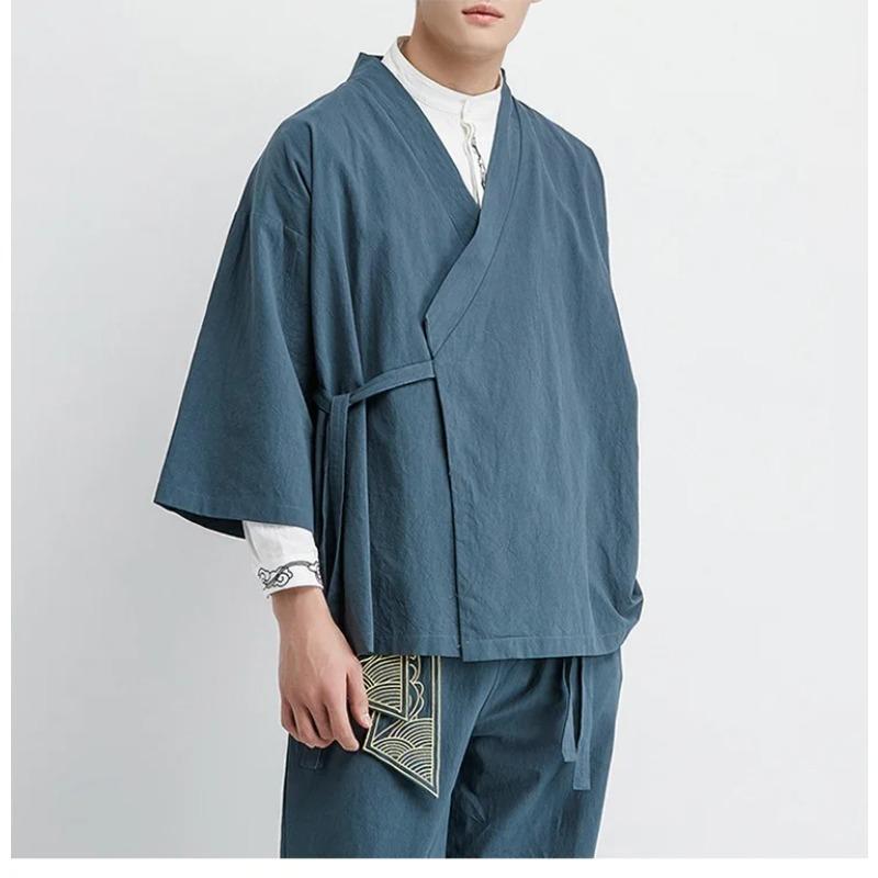 Japanese Kimono Cardigan Chinese Style Linen Haori Yukata Streetwear Traditional Samurai