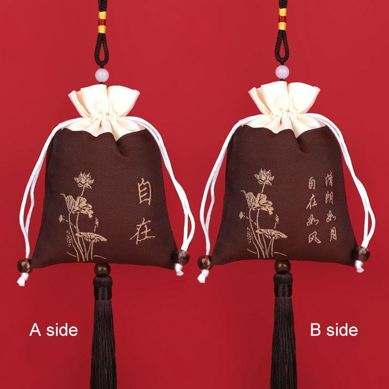 1PC Woven Embroidered Silk Style Sachet Bag Stitching Tassel Drawstring Bag Reusable Lotus Plum Flower 8x12CM