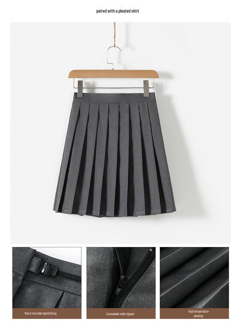 Japanese Embroidery Gray JK School Uniform: Sailor Suit with Short/Long Sleeves & Pleated Skirt for Spring/Autumn.