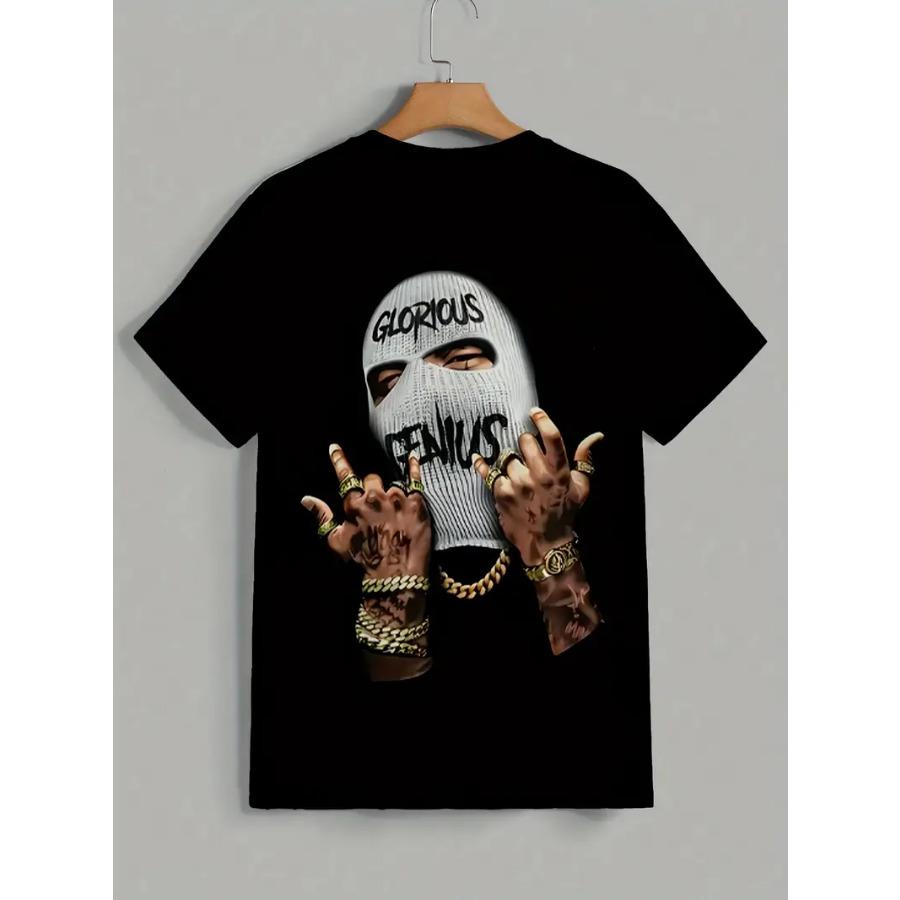 Men Black Cartoon Print 3d T Shirt Short Sleeve O-Neck TShirt Vintage Polyester Breathable Sport Casual Large Size T-Shirts Men’s