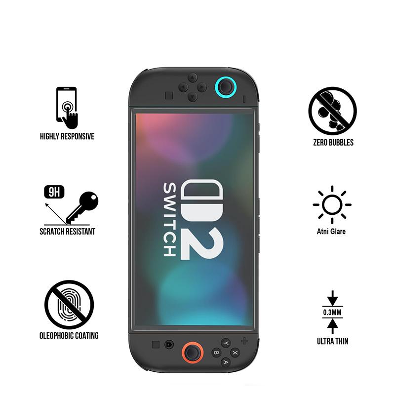 9H Tempered Glass Screen Protector for Switch 2 Controller Gamepad Joystick Cap HD Anti-Scratch Protective Film for Switch 2