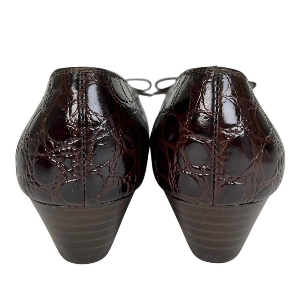 Ausgezeichnete Salvatore Ferragamo Pumps VARA Vara Schleife Braun Krokodil Damen 5 Gebraucht