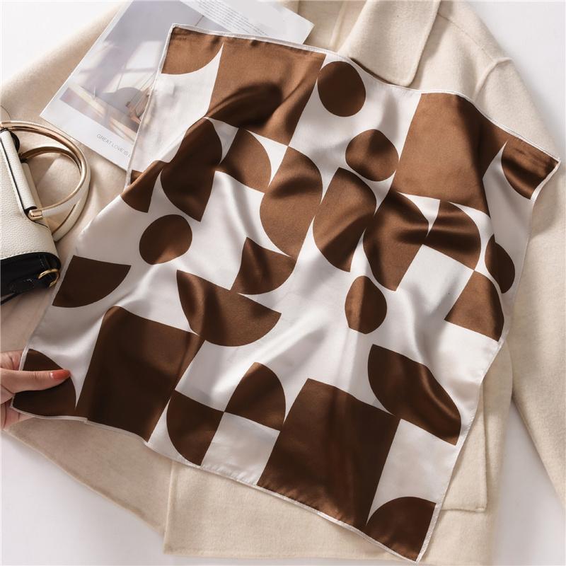 53x53cm 100% Mulberry Silk Scarf Luxury Square Hair Bandana Elegant Head Wrap Neckerchief Sunscreen Shawl for Women