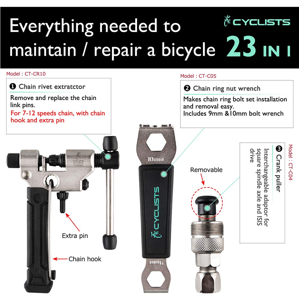 CYCLISTS Bicycle Tool 23 Piece Compatible with Includes Tool Bicycle Repair Set, Set, Shimano, Box, Assembly, Maintenance, (CT-K01)