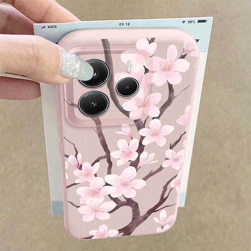 Custodia Stile Disegno a Mano con Motivo Sakura per Xiaomi Redmi Note 14 13 Pro 5G 12 11 Funda Xiaomi 14T 13T 11T Pro Copertura in Silicone con Texture in Pelle