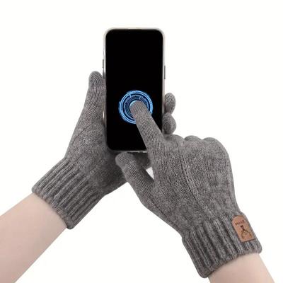 Winter Knitted Wool Warm Gloves for Men's and Women's Touch Screen Thickened Full Finger Gloves Outdoor Cycling Skiing Gloves