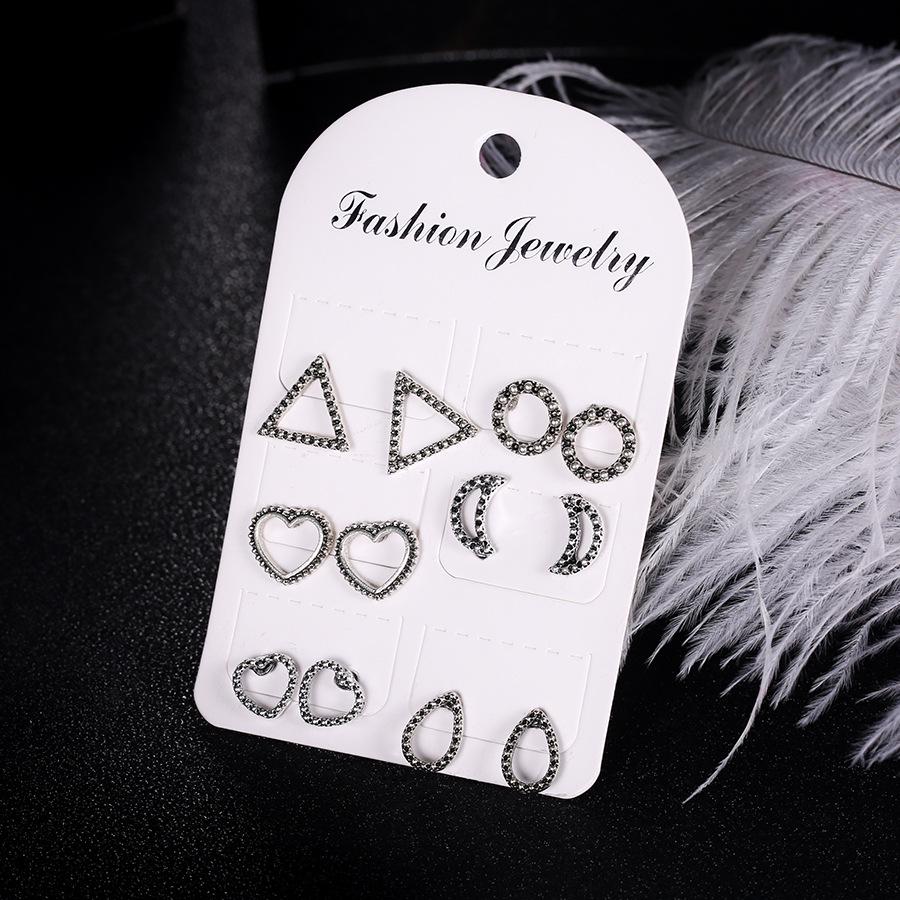 New Product, Retro Wind Moon Love Triangular Geometric Stud Earrings Set