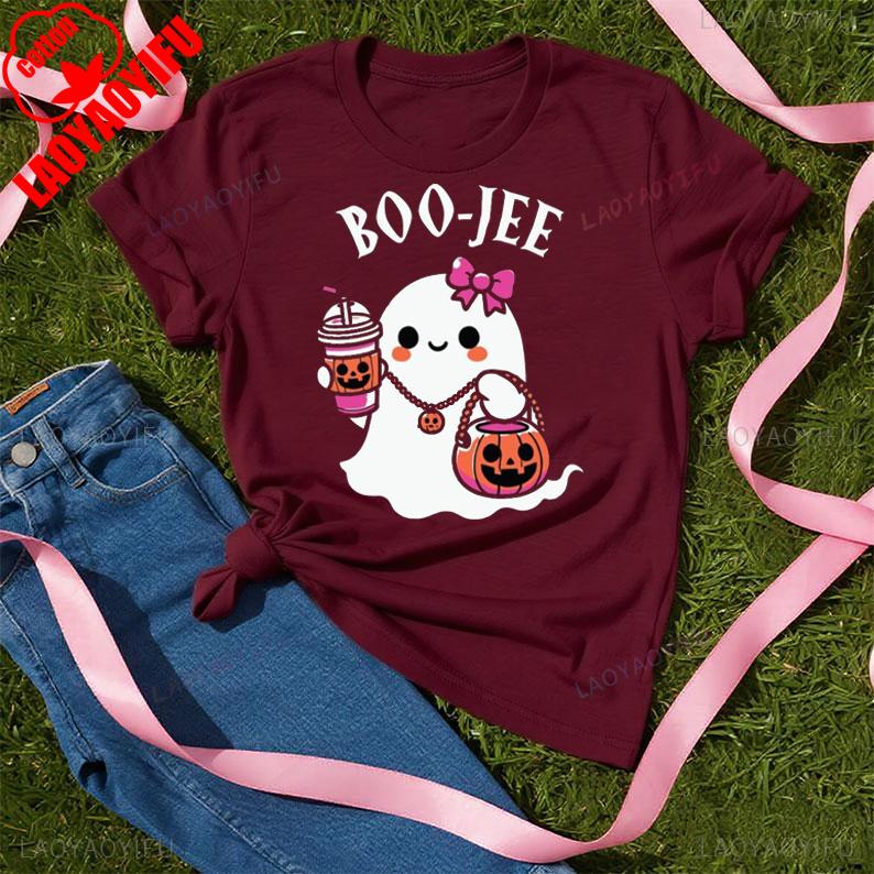 Halloween Ghost Shirt Cotton Summer Short Sleeve Tee Spooky Vibes Hoodie Boo Jee Sweater Casual Gifts For Halloween Season