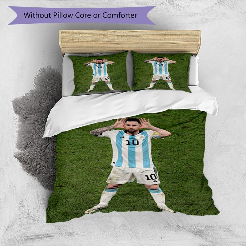 Lionel Messi Football Legend Bedding Set,Breathable Bed Linen for Guest Room Decoration,Festival Gift for Fans,All Season Duvet Cover with Pillowcases