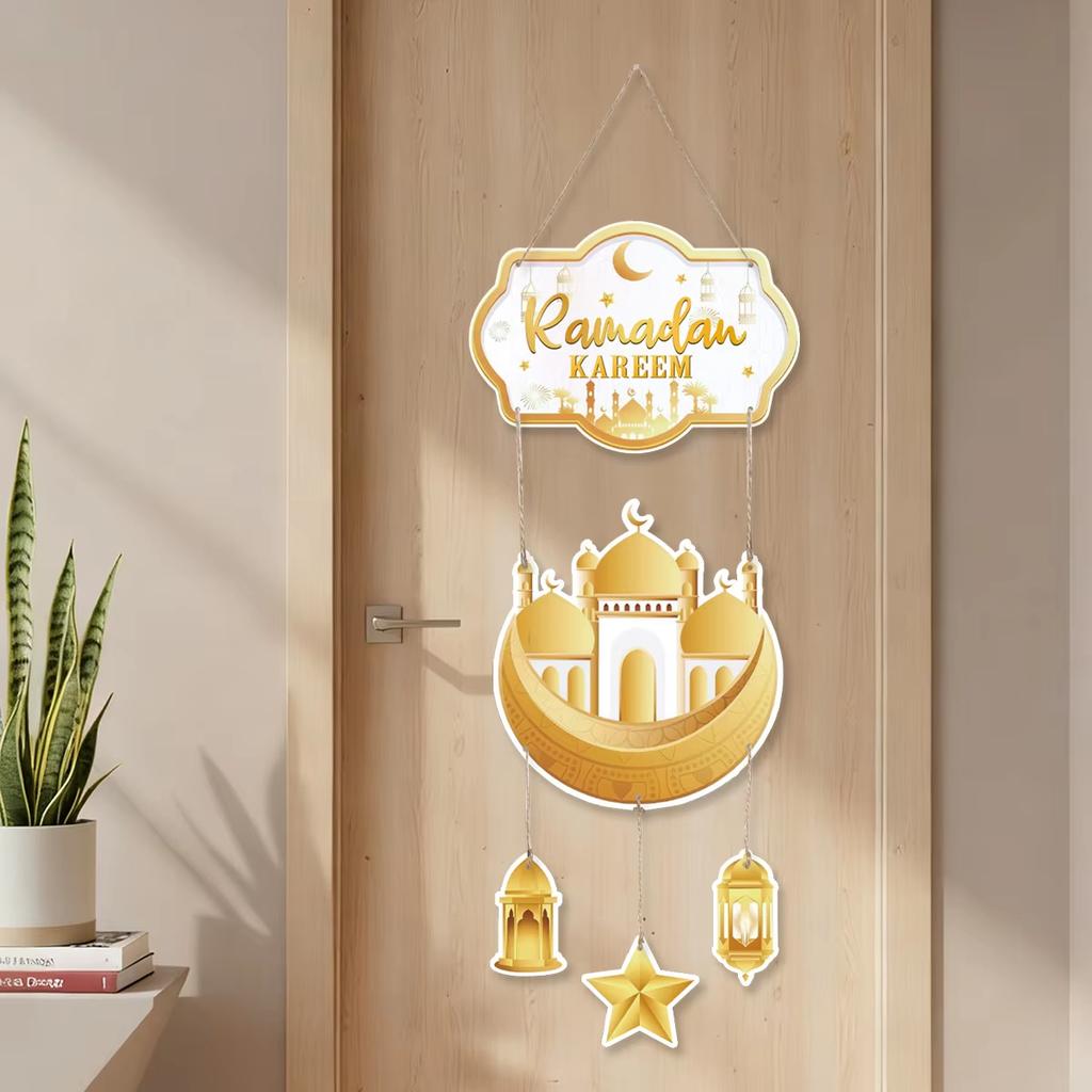 Eid Mubarak Hanging Sign Diy Moon Castle Decoration Festival Door Sign Decorative Lantern Welcome Sign For Front Door Ramadan