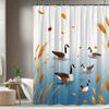 1pc Autumn Crane Landscape Shower Curtain Bathroom Decor Polyester Fabric with 12 Hooks, 70.8x70.8 Inches